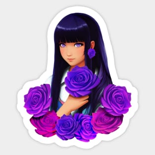 Anime Girl with Purple Eyes and Roses Sticker